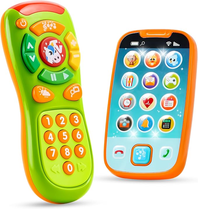 Baby Toy Phone, Remote and Smartphone with Music, Fun Learning Musical Toys for Babies, Boys or Girls, Holiday Stocking Stuffers, Birthday Gifts for Kids, Gift for Christmas