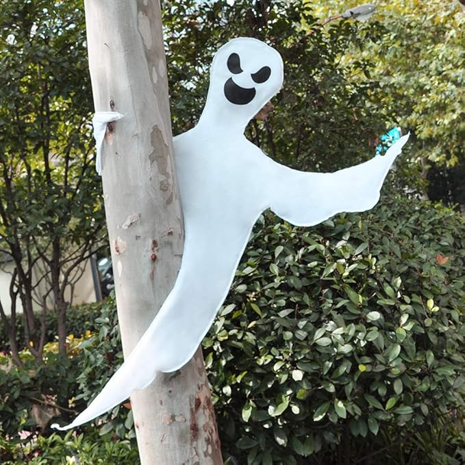 53” Halloween Bendable Tree Wrap Ghost Decoration for Halloween Outdoor, Lawn, Tree, Pillar Decorations, Ghost Party Supplies