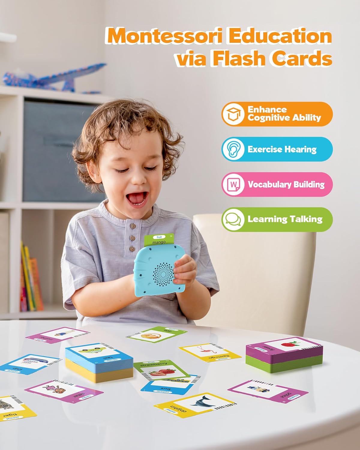 Talking Flash Cards for Toddlers 1 2 3 4 Year Olds, Montessori Language Learning with 224 Words,