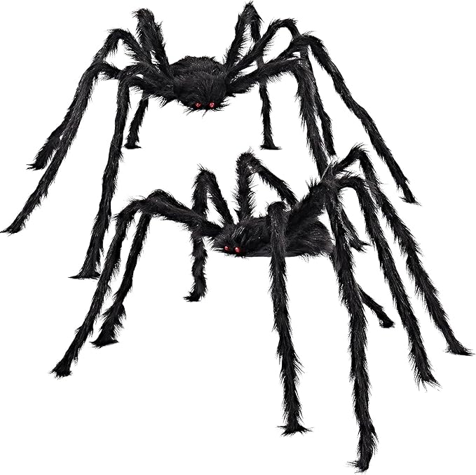 2 Pack 5 Ft Halloween Outdoor Decorations Hairy Black Spider, Scary Giant Spider, Fake Large Haunted House Props, Halloween Yard Lawn Decorations Party Indoor Decor