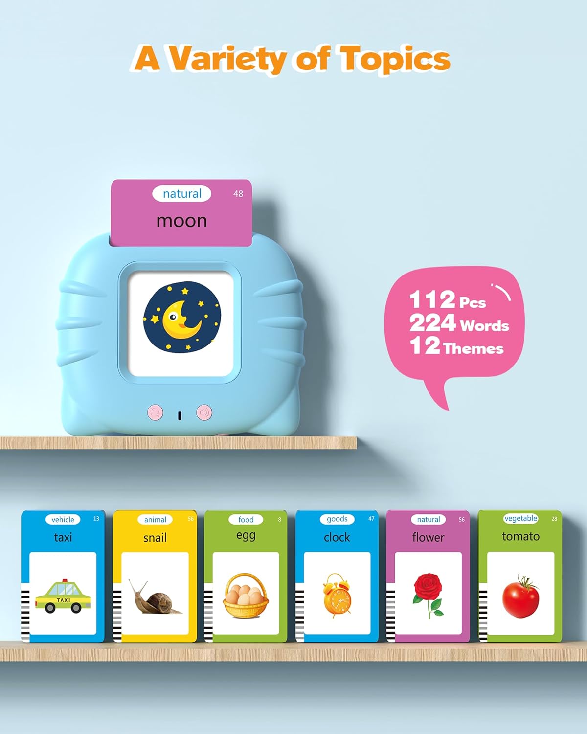 Talking Flash Cards for Toddlers 1 2 3 4 Year Olds, Montessori Language Learning with 224 Words,