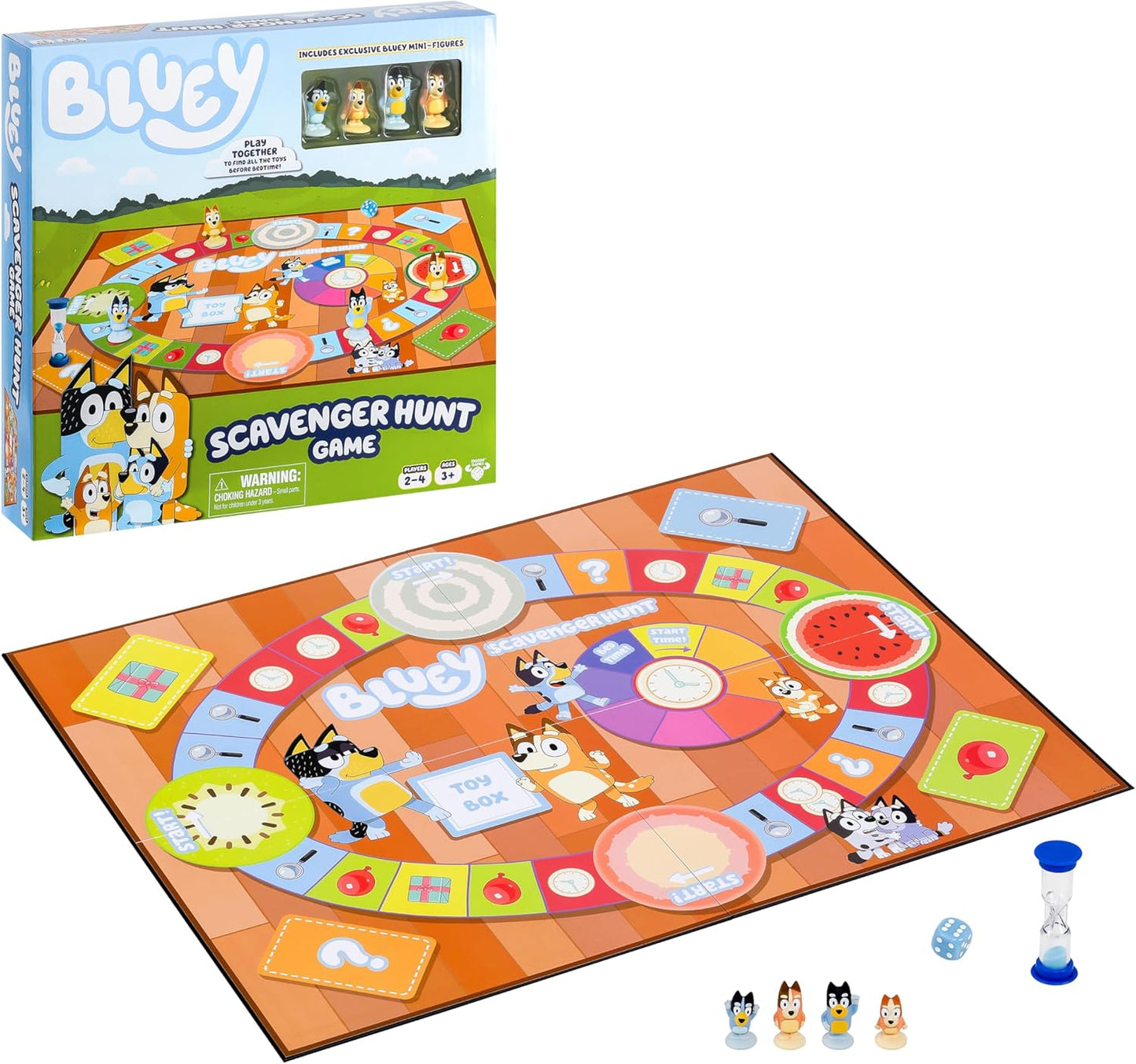 Bluey Scavenger Hunt Board Game, Cooperative Play with 4 Exclusive Mini-Figures