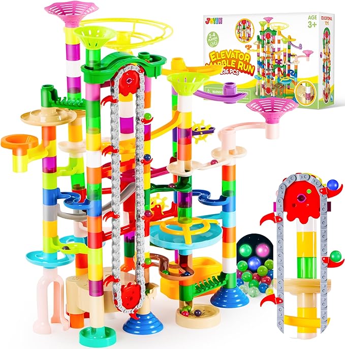 236Pcs Glowing Marble Run with Motorized Elevator- Construction Building Blocks Toys with 30 Glow in The Dark Plastic Marbles, STEM Toy for Boys and Girls Gift for Christmas
