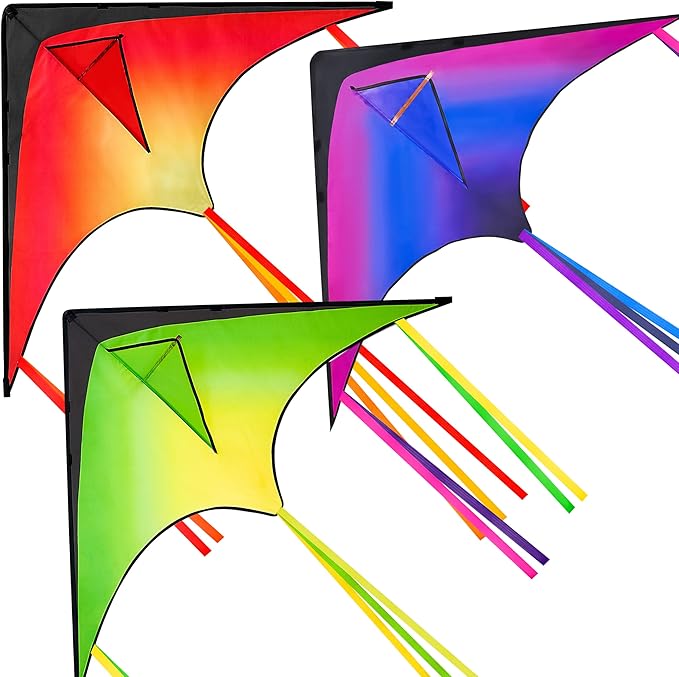 Large Delta Kite Red, Green and Purple, Easy to Fly Huge for Kids and Adults with 262.5ft String, Large Delta Beach Kite for Outdoor Games and Activities