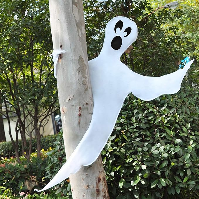 Halloween Tree Wrap Ghost Decoration Outdoor, Cute Ghost Design Decorations for Halloween Lawn, Tree, Party Supplies