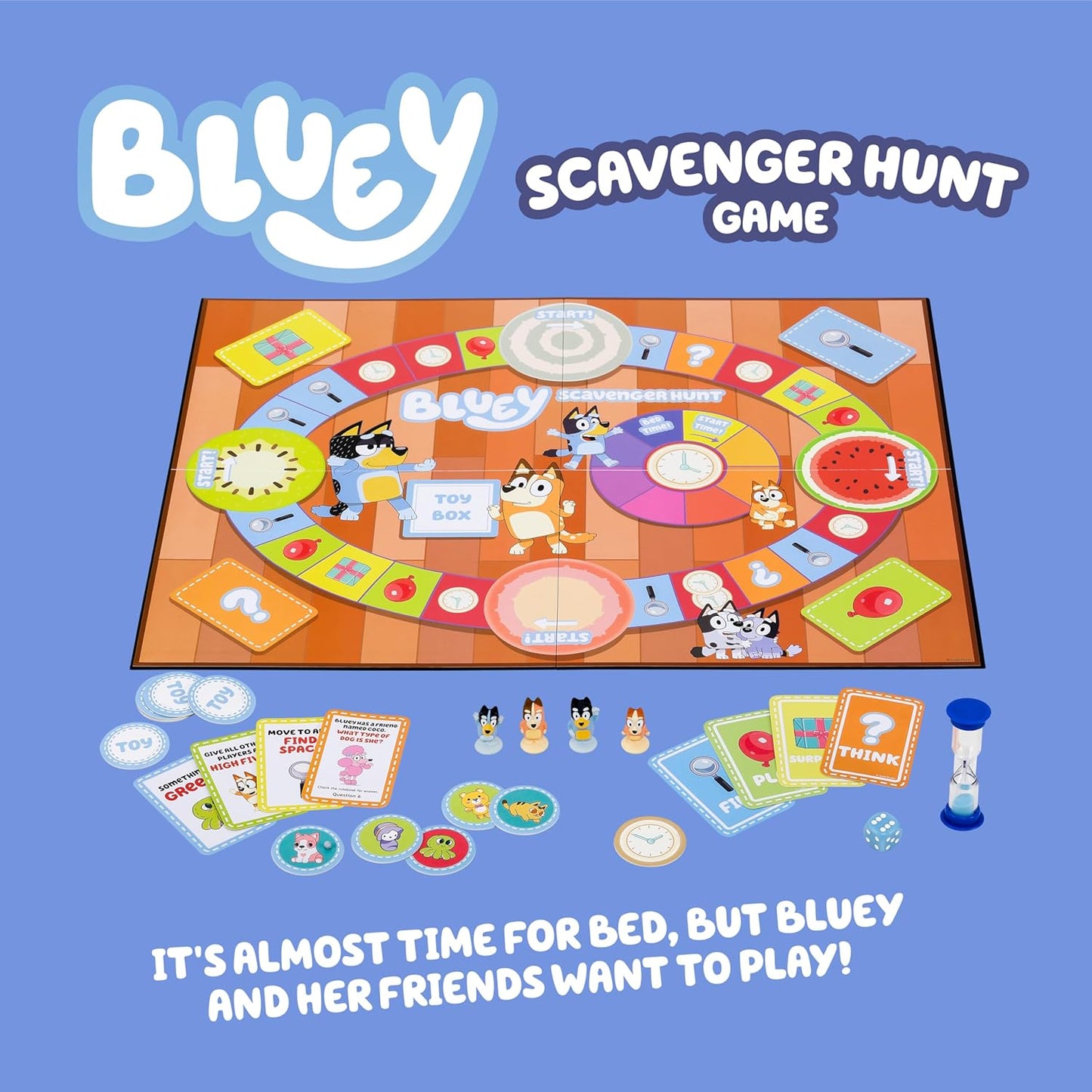 Bluey Scavenger Hunt Board Game, Cooperative Play with 4 Exclusive Mini-Figures