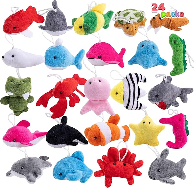 24 Pcs Mini Sea Animal Plush Toys, Stuffed Sea Animal Bulk for Kids Birthday Party Favors, Basket Stuff, Pinata Fillers, Goodie Bag Fillers, School Prizes, Valentine's Day Party Supplies