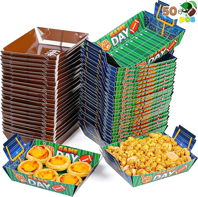 48 PCS Football Party Trays, Disposable Paper Plates and Bowls for Birthday Party Supplies, Tableware Carnival Decorations (9.5" X 8")