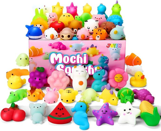 Mochi Squishy Toy Set, 100 Pack Mini Squishy Mochi, Party Favors for Kids, Kawaii Stress Relief Toys, Basket Stuffers, Goodie Bags Fillers, Birthday Gifts, Classroom Prizes
