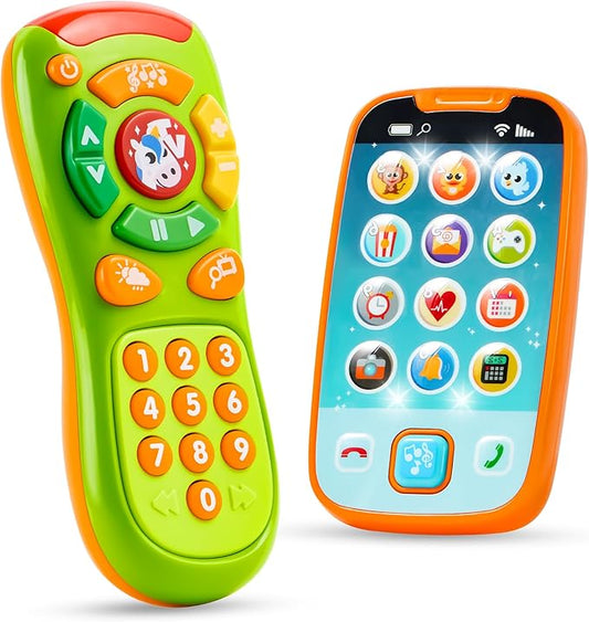 Baby Toy Phone, Remote and Smartphone with Music, Fun Learning Musical Toys for Babies, Boys or Girls, Holiday Stocking Stuffers, Birthday Gifts for Kids, Gift for Christmas