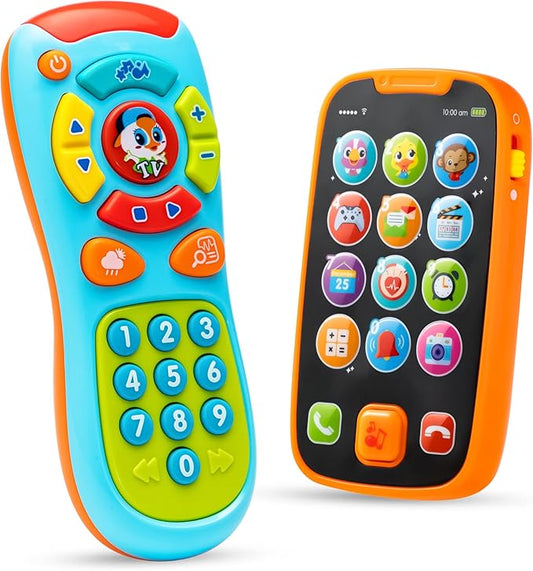Baby Learning Phone and Remote Toy for Toddler, Fun Smartphone Toys with Music for Infants, Boys or Girls, Holiday Stocking Stuffers, Kids Birthday Gift, Gifts for Christmas