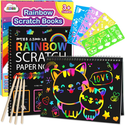 ZMLM Scratch Paper Art-Crafts Gift: 2 Pack Rainbow Notebooks Supplies Toys