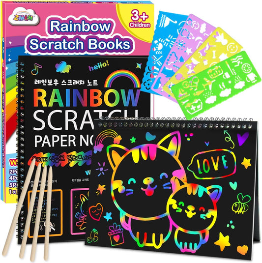ZMLM Scratch Paper Art-Crafts Gift: 2 Pack Rainbow Notebooks Supplies Toys