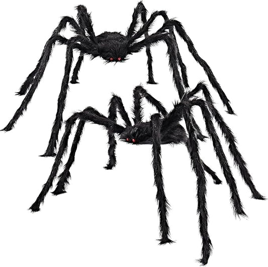 2 Pack 5 Ft Halloween Outdoor Decorations Hairy Black Spider, Scary Giant Spider, Fake Large Haunted House Props, Halloween Yard Lawn Decorations Party Indoor Decor