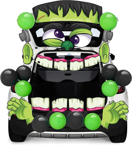 Halloween Trunk Or Treat Frankenstein Decor Kit, Halloween Decorations Outdoor Indoor Frankenstein Car Stickers, Haunted House SUV Archway Garage Lawn Balloons