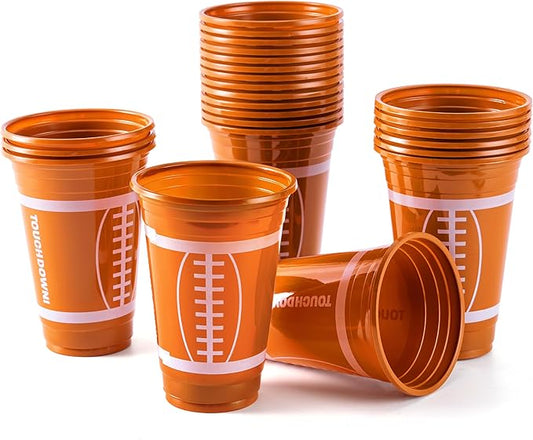 24 PCS Party Cups Bulk, 16oz Football Disposable Plastic Cups Holiday Tableware for Football Theme Party Supplies, Decoration, Party Drink Cups