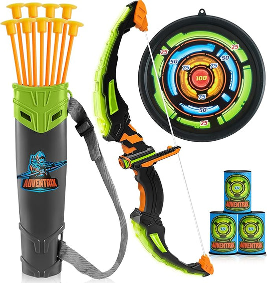 Kids Bow and Arrow Set with LED Flash Lights, Outdoor Archery Set Toy Gift for Boys and Girls Ages 6-12 with Suction Cup Arrows, Target & Arrow Case, Great Birthday Gift for Kids/Children