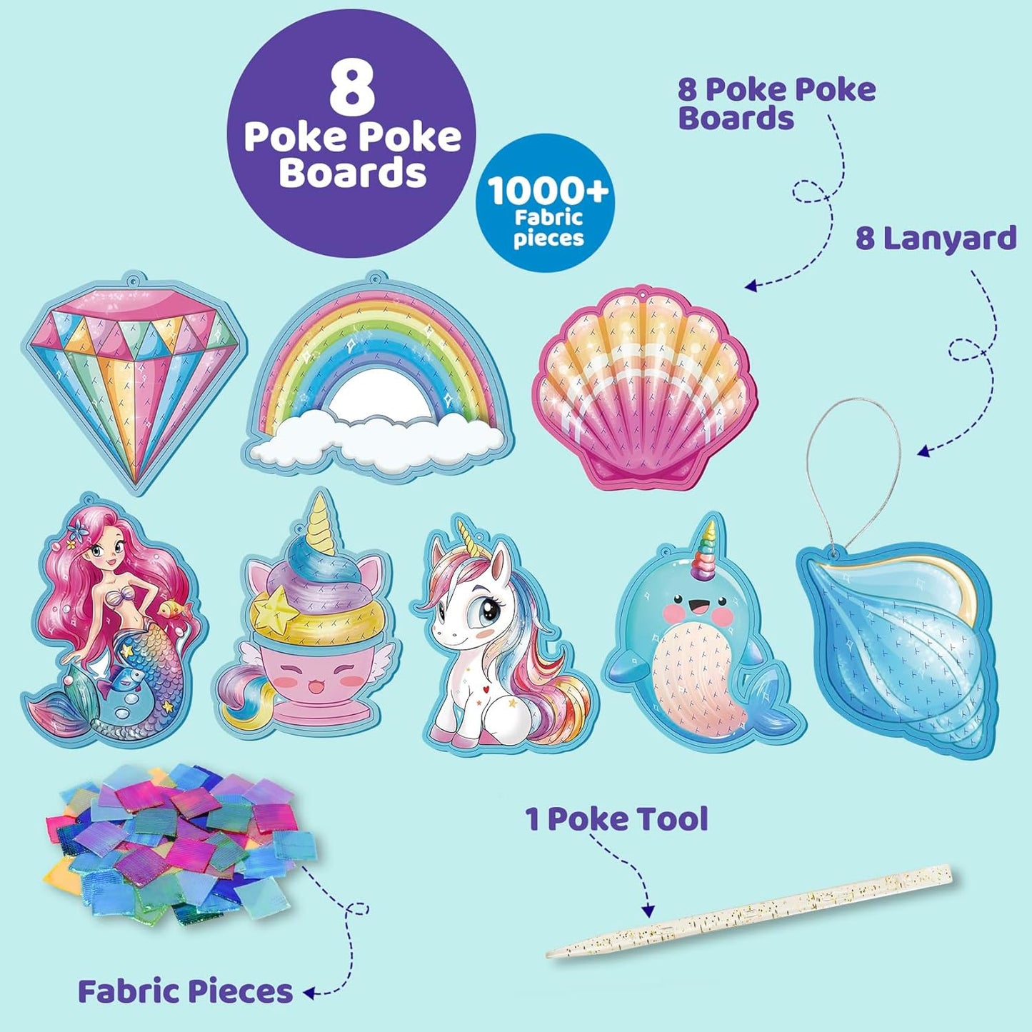 8 Packs Poke in Crafts Art Kits for Girl, Unicorn Mermaid Mess Free Kids' Paper