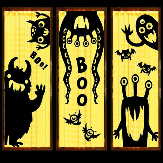6Pcs Halloween Decorations Window Covers Clings, Monster Novelty Cute Wiggly Decor Decal Stickers for Party Supplies