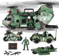 10-in-1 Military Helicopter Toys Set with Light, Sound, Trucks, Boat, Bike, Army Men, Weapons - Christmas Birthday Party Gifts for Kids