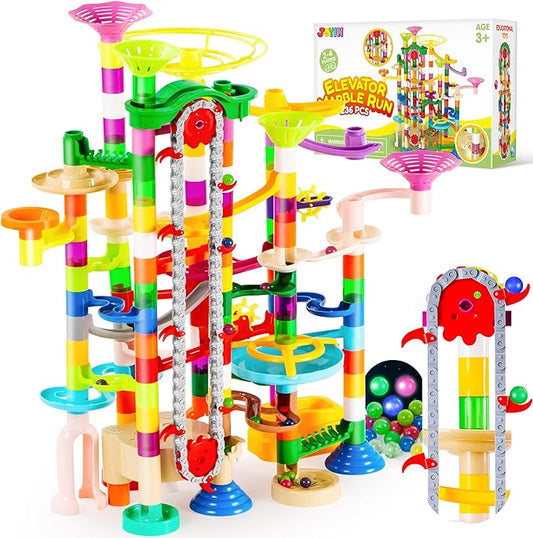 236Pcs Glowing Marble Run with Motorized Elevator- Construction Building Blocks Toys with 30 Glow in The Dark Plastic Marbles, STEM Toy for Boys and Girls Gift for Christmas