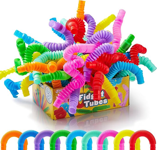 18 Pack Pop Tubes, Sensory Toys (Small) Fidget Toys Party Favors - 9 Colors, Creativity Learning & Fun for Toddler Kids - Perfect for Halloween Goodie Bags, Classroom School Reward
