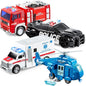 4 Packs Emergency Vehicle Toy Playsets, Friction Powered Vehicles with Light and Sound, Including Fire Truck, Ambulance, Play Police Car and Helicopter, Christmas Toddler Kids Boys Gifts