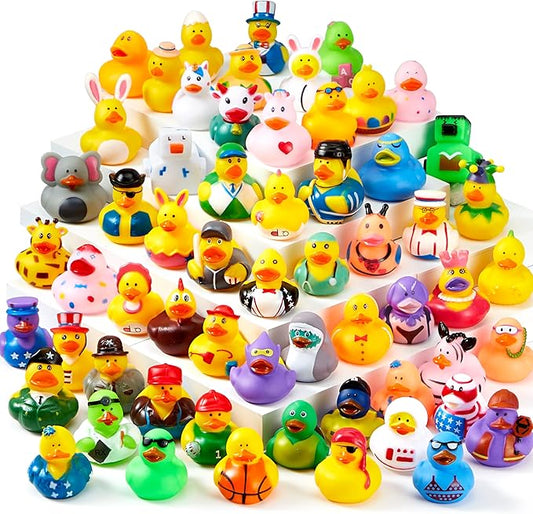 120 Pcs Rubber Ducks, Random Assortment Ducks Bulk with Mesh Carry Bag, Mini Rubber Duckies for Baby Bath Toys, Kids Toddler Summer Pool Toys Birthday Gifts Party Favors