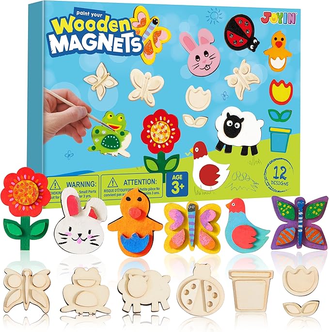 12 Wooden Magnet Creativity Arts & Crafts Painting Kit for Kids, Decorate Your Own Painting Gift for Halloween Crafts, Birthday Parties and Family Crafts, Party Favors for Boys Girls
