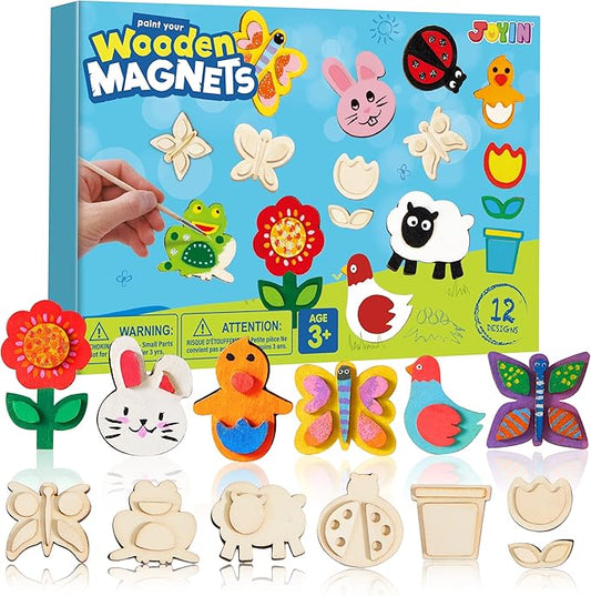 12 Wooden Magnet Creativity Arts & Crafts Painting Kit for Kids, Decorate Your Own Painting Gift for Halloween Crafts, Birthday Parties and Family Crafts, Party Favors for Boys Girls