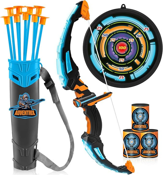 LED Bow and Arrow for Kids, Light Up Archery Toy Play Set with Suction Cups Arrows, Targets & Arrow Case, Indoor and Outdoor Hunting Play Gift Toys for Boys Girls 6-12