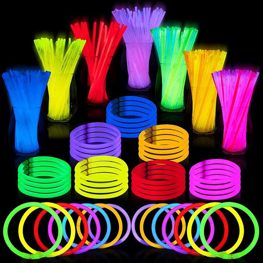 200 Pcs 8" Glowsticks, Halloween Supplies Pack, Bracelets Necklaces, Glow in the Dark Party Favors, Easter, Christmas, Football Party Supplies