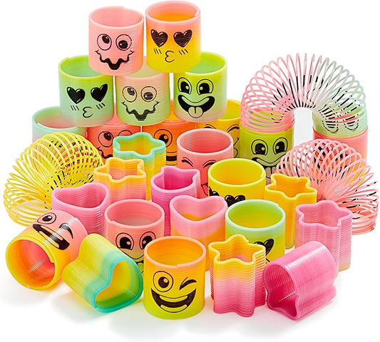 30 Pcs Spring Rainbow Party Favor, Mini Plastic Coil Spring Toy, Fidget Stress Coil Mini Springs Bulk Toys for Carnival Prize Birthday, Halloween Goodie Bag Stuffers