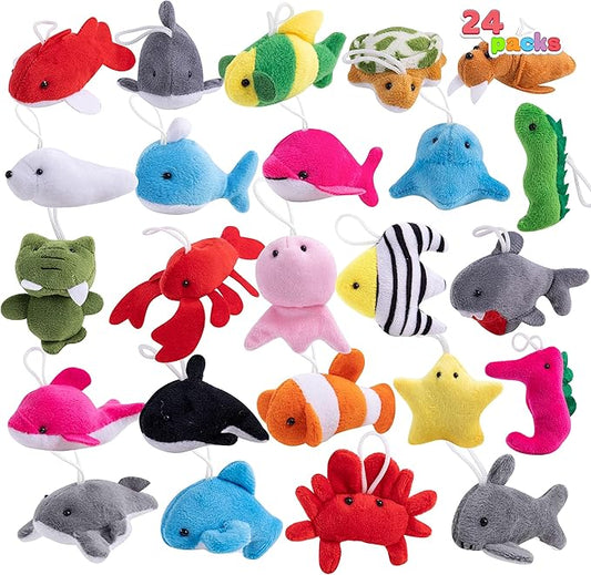 24 Pcs Mini Sea Animal Plush Toys, Stuffed Sea Animal Bulk for Kids Birthday Party Favors, Basket Stuff, Pinata Fillers, Goodie Bag Fillers, School Prizes, Valentine's Day Party Supplies
