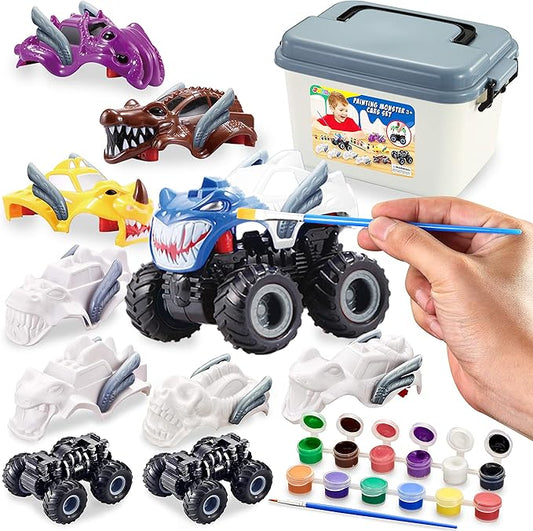 Kids Craft Kit Build & Paint Your Own Monster Car Art & Craft Kit DIY Toy Set Make Your Own Monster Friction Powered Truck, Presents for Kids