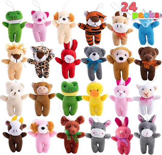 24 Pcs Mini Animal Plush Toys, Stuffed Animal Bulk for Kids Birthday Party Favors, Presents, Pinata Fillers, Goodie Bag Fillers, School Prizes, Halloween Goodie Bags
