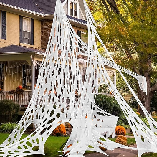 1000sqft Halloween Spider Web Outdoor Decoration, Giant Spider Cobwebs Halloween Decor Outside, DIY Stretchy Flexible Spiderweb Decor for Haunted House Party Decorations Supplies