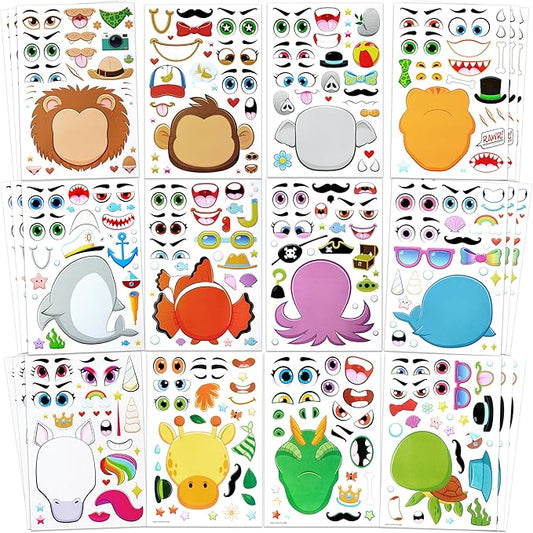 36 Sheets 9"x6" Make a face Stickers for Kids, Make Your Own Animal Stickers with Unicorn, Dinosaur, Sea and Safari Animals, Crafts Birthday Party Favors, Goodie Bags Classroom Activities