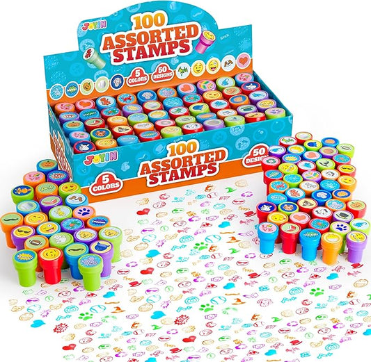 100PCS Assorted Stamps for Kids Self-Ink for Party Favor, Teacher Stamps, Kids Treasure Box, Prize for Classroom, Easter Egg Stuffers (50 Designs, Dinosaur, Halloween Stampers)