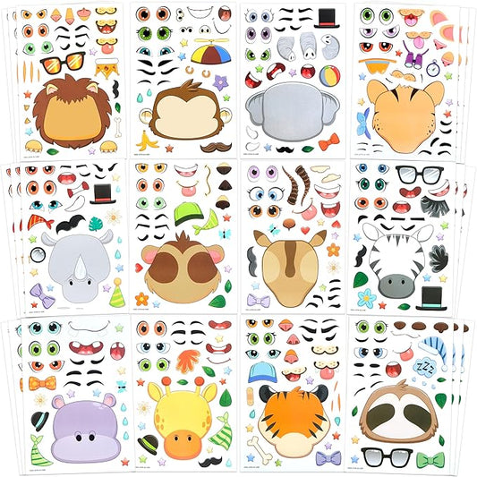 36PCS 9"x6" Make a face Stickers for Kids, Make Your Own Safari Animal Stickers, Jungle Party Favors Kids Crafts, Goodie Bags Stuffers, Classroom Rewards