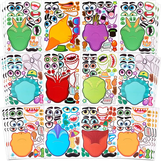 36PCS 9.8"x6.7" Make a face Stickers for Kids, Make Your Own Dinosaur Stickers, Animal Party Favors Kids Crafts, Goodie Bags Stuffers, Classroom Rewards