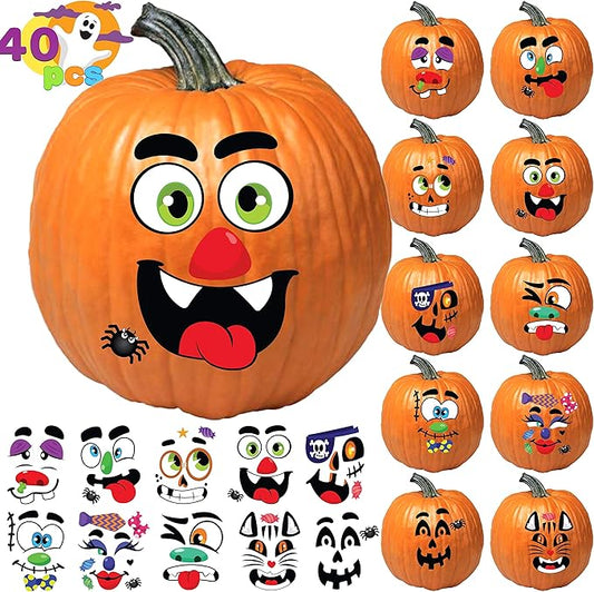 Halloween Make 40 Faces Pumpkin Decorating Stickers with 18 Sticker Sheets in 12 Different Designs and Sizes Party Supplies Trick or Treat Party Favors