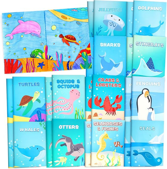 24Pcs Ocean Coloring Books for Kids, Bulk Sea Animal Mini Coloring Activity Books for Mermaid Fish Party Favors Birthday Party Gifts, Classroom Goodie Bags Stuffers Boys Girls
