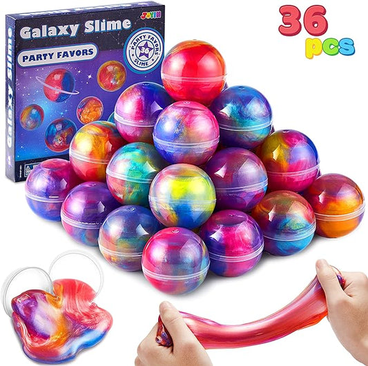 Slime Party Favors, 36 Pack Galaxy Slime Ball - Stretchy, Non-Sticky, Mess-Free, Stress Relief, and Safe - Toys for Girls and Boys - Classroom Reward, Party Supplies